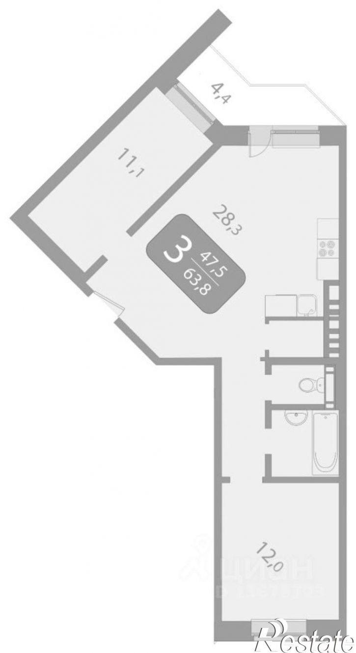 3-комн квартира в новом доме ул Королёва, 16,  д. 16